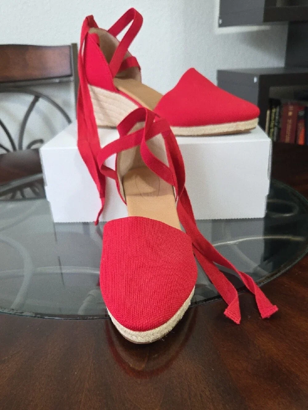 Corso Como Red Espadrille Wedge Ankle-Tie Sandal